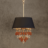 Luce Regale Donatello Piccolo pendant with black shade and Murano-style amber and clear glass drops, gold finish.