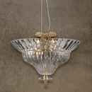 Luxury fluted crystal pendant light in antique brass with clear glass bowl design, suspended ceiling fixture