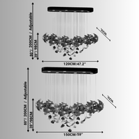 Technical diagram of Magnolia Grazia chandelier showing dimensions, suspension height, and floral layout.
