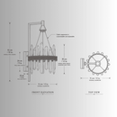 CAD drawing of the Manhattan Axis crystal wall sconce with front and top views, dimensions and adjustable suspension.