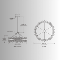 Technical CAD drawing of Manhattan Halo Crystal Chandelier with front and top views and dimensions.