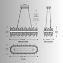 CAD drawing of Manhattan Linear Crystal Chandelier with front, side and top dimensions.