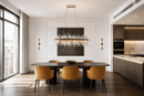 Manhattan Linear Crystal Chandelier above a dining table in a luxury Chelsea London apartment.