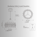 Manhattan Orbit Crystal Chandelier CAD drawing with front and top views, dimensions and adjustable suspension.