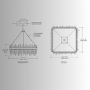 CAD drawing of Manhattan Square Crystal Chandelier with front elevation, top plan and 87 cm dimensions.