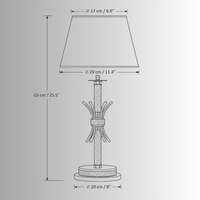 CAD drawing of Maria Eleganza Table Lamp, front view with detailed measurements in metric and imperial.
