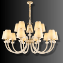 Maria Grandeur 15-light chandelier with gold-plated frame and crystal-wrapped arms displayed on dark gradient background.