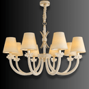 Maria Luxe chandelier on a dark gradient background, featuring 8 ivory shades, crystal-wrapped arms, gold detailing.