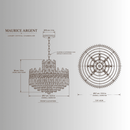 Maurice Argent crystal chandelier CAD drawing with front and top views, dimensions and adjustable chain.