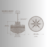 Maurice Argent crystal chandelier CAD drawing with front and top views, dimensions and adjustable chain.