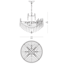 Technical drawing of the Maurice Argent chandelier showing structural layout, crystal arrangement, and mounting spec.