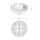 Technical drawing of Maurice Dore chandelier with dimensions