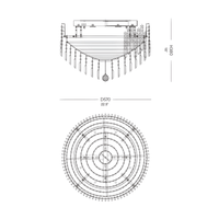 Technical drawing of Maurice Dore chandelier with dimensions
