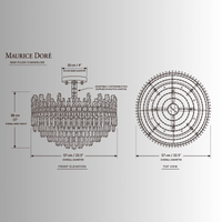 Maurice Doré semi-flush crystal chandelier CAD drawing with front and top views and key dimensions.