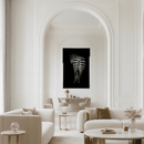 Large Swarovski crystal zebra artwork displayed in an elegant modern living room with tall archways and neutral decor.