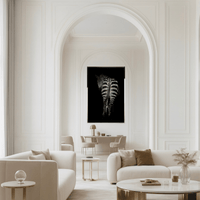 Large Swarovski crystal zebra artwork displayed in an elegant modern living room with tall archways and neutral decor.