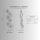 CAD elevation drawing of the Modernus Amoria wall lamp with front, side and dimensioned technical views.