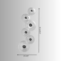 Technical dimension drawing of the Modernus Amoria wall lamp showing height, width, and arrangement of Murano-style glass discs.