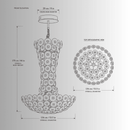 CAD drawing of the Modernus Grande large glass chandelier, front and top view orthographic elevation view with measurements