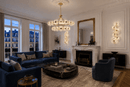 Modernus Halo double-tier Murano-style chandelier in a luxury Belgravia living room with matching wall lights