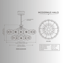 Modernus Halo double-tier Murano-style glass chandelier CAD drawing with dimensions and top view