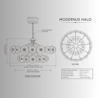 Modernus Halo double-tier Murano-style glass chandelier CAD drawing with dimensions and top view