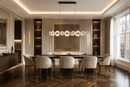 Modernus Linear Murano-style glass chandelier by HDLS Lighting above a luxury Chelsea London dining room table