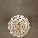 Medium Modernus Moon chandelier with hand-textured Murano-style glass discs mounted on a gold frame.