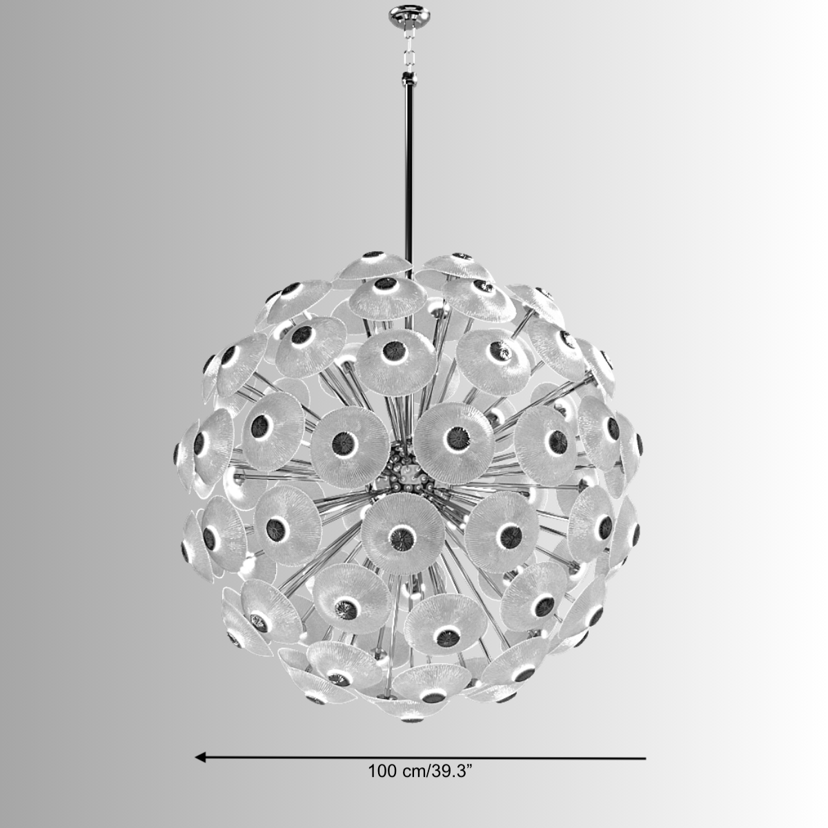 Technical drawing of the Modernus Moon chandelier in Dia100cm size, showing precise spherical dimensions.