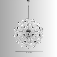Medium Dia85cm Modernus Moon chandelier technical layout detailing its spherical structure, suspension height.