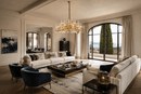 Montclair Crystal Chandelier installed in a luxury South of France villa living room with Mediterranean views.