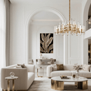 Luxury European interior featuring the Montclair Crystal Chandelier, designed for grand living spaces and refined homes.