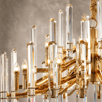 Close-up of Montclair Crystal Chandelier with lead-free crystal prisms and 18K gold-plated copper frame.