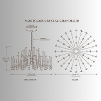 Montclair Crystal Chandelier technical drawing with front and top views, 110 cm diameter and 18 lights.