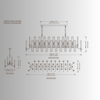 Montclair Galerie crystal linear chandelier CAD drawing with front, top and side elevation dimensions