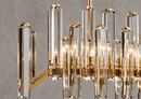 Close-up of Montclair Galerie crystal linear chandelier with gold finish and premium faceted crystal