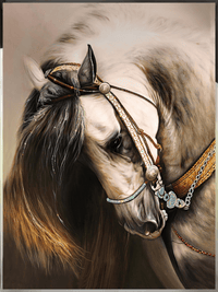 Detailed view of Noble Mane equestrian artwork highlighting refined craftsmanship and crystal accents