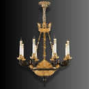 Opéra Noir Élégance black and gold French chandelier shown against a dark grey background.