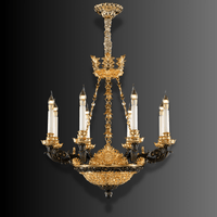 Opéra Noir Élégance black and gold French chandelier shown against a dark grey background.