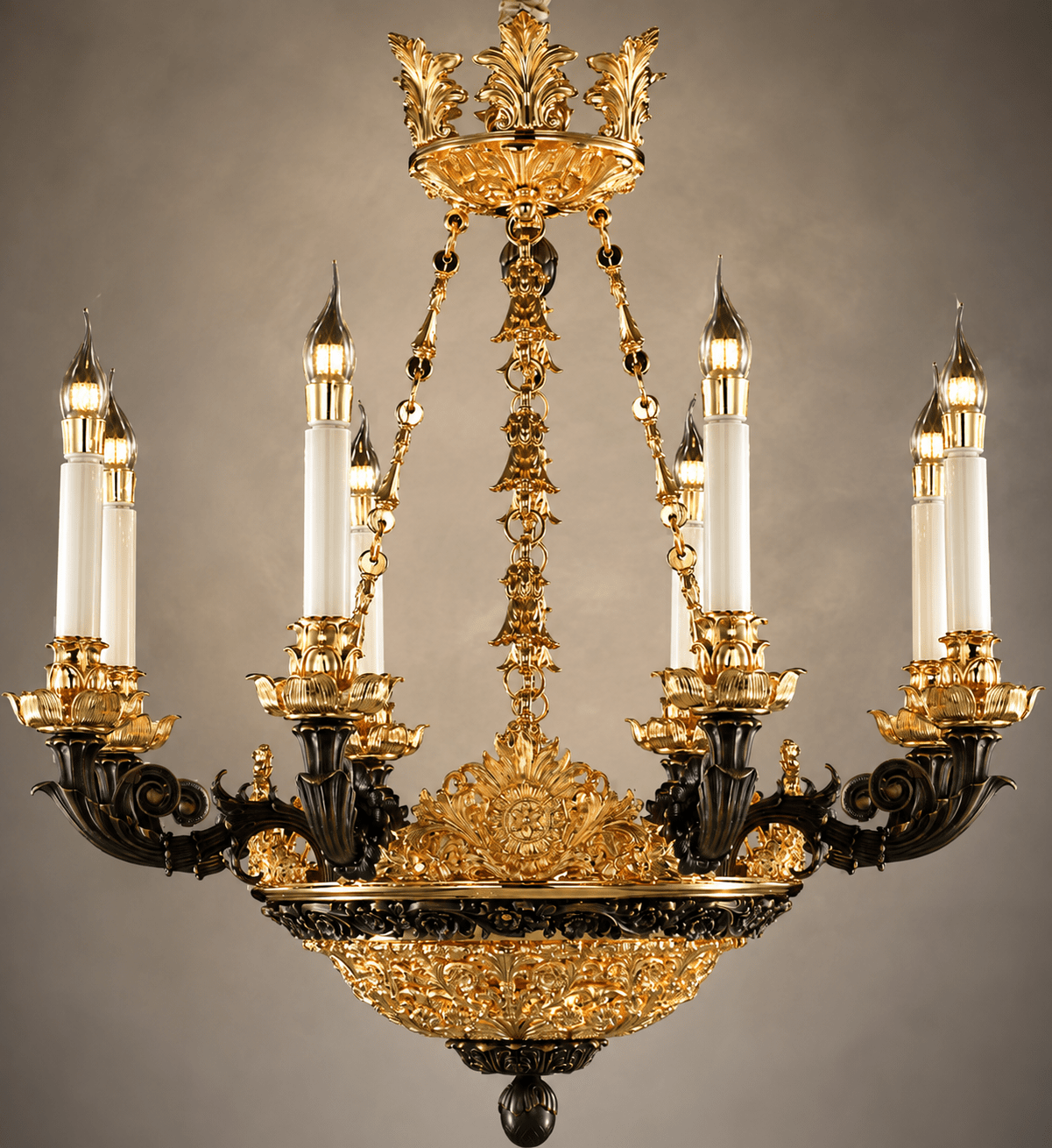 Close-up of Opéra Noir Élégance showing matte-black copper arms and 24K gold-plated detailing.