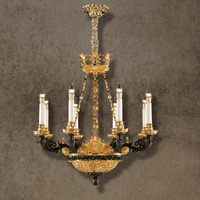 Opéra Noir Élégance 8-light French-style chandelier in matte black and 24K gold-plated copper.