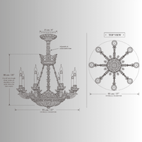 CAD drawing of Opéra Noir Élégance chandelier, 95 cm diameter, 90 cm body height and 8 lights.