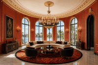 Opéra Noir Majesté French chandelier installed in a grand Florida living room with high ceilings.