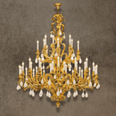 Palais Royal Grand Rococo Chandelier in 24K gold-plated copper with natural crystal and 55 lights.