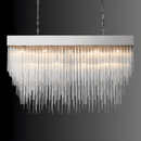 Front view of Petra Argent rectangular chandelier, silver body with hand-set glass rods for refined interiors.