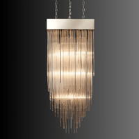 Close-up detail of Petra Argent Square chandelier showing crystal-clear glass rods and precision-crafted architectural form.