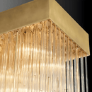 Close-up of Petra Square Chandelier showing brass canopy and precision-aligned architectural glass rods.