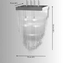 Dimensions of Petra Square Chandelier showing 75cm width and 133cm height, designed for luxury dining spaces.