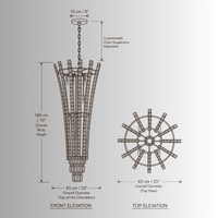 Plaza Crown Column Crystal Chandelier CAD technical drawing with front and top elevations and dimensions