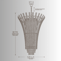 Plaza Crown Crystal Chandelier CAD drawing with dimensions, front elevation and adjustable chain suspension